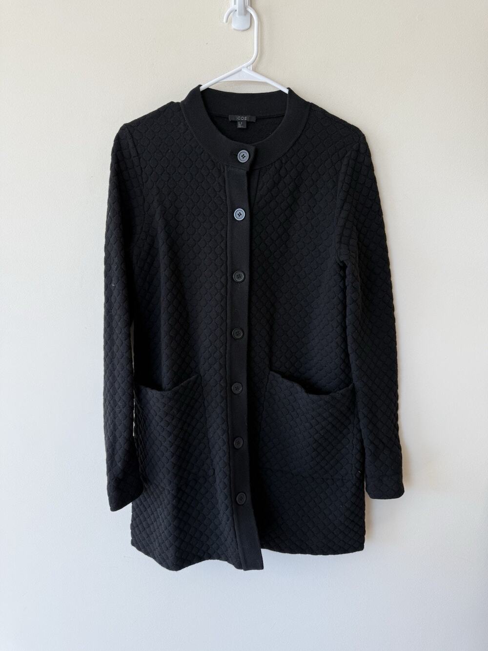 Cos Knit Cardigan Jacket Women's Medium Black Waffle Textured Cotton Nylon XS